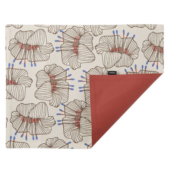 Салфетка двухсторонняя под приборы из хлопка терракотового цвета с принтом Цветы из коллекции Prairie, 35х45 см