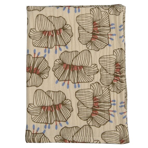 Полотенце кухонное из хлопкового муслина молочного цвета с принтом Цветы из коллекции Prairie, 50х70 см