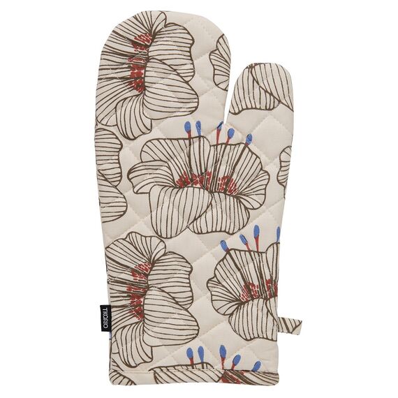 Прихватка-варежка из хлопка молочного цвета с принтом Цветы из коллекции Prairie, 33х17,5 см