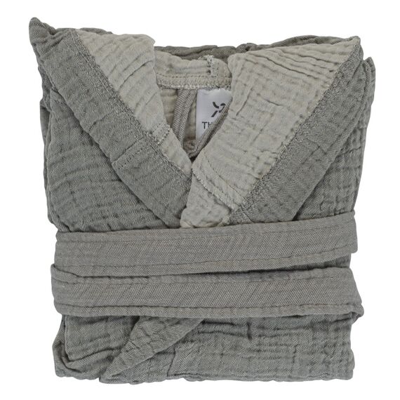 Халат из жатого хлопка серого цвета из коллекции Essential 3-4Y