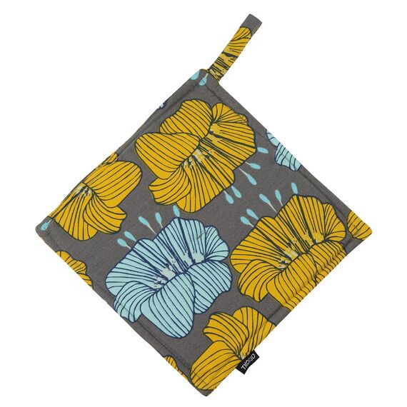 Прихватка из хлопка серого цвета с принтом Цветы из коллекции Prairie, 22х22 см