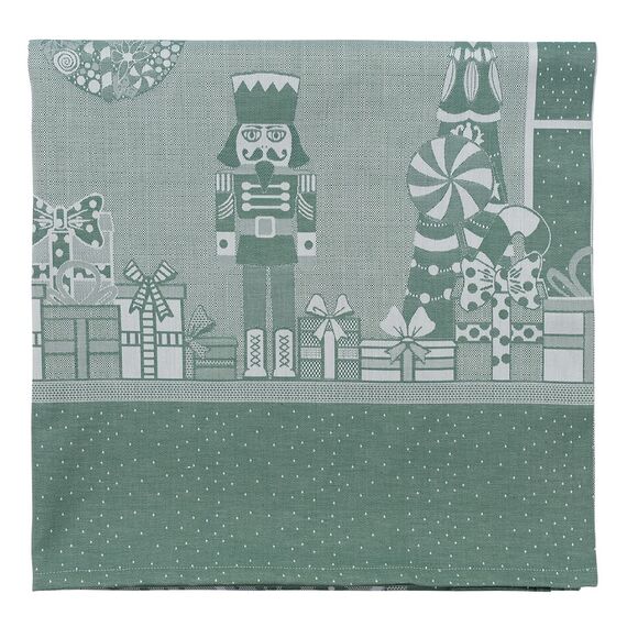 Скатерть из хлопка зеленого цвета с рисунком Щелкунчик из коллекции New Year Essential, 180х180см