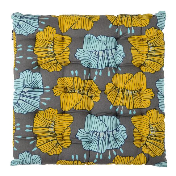 Подушка на стул из хлопка серого цвета с принтом Цветы из коллекции Prairie, 40х40 см