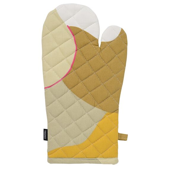 Прихватка-варежка из хлопка горчичного цвета с авторским принтом из коллекции Freak Fruit, 33х17,5 см